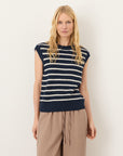 Pact - Seabreeze Stripe Navy Blue Shoreline Relaxed Shell Vest