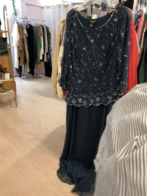 {{ClientCode}} NAVY JKARA L/S FORMAL DRESS, 18