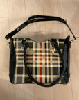 Blk/tan plaid UNKNOWN PATENT SATCHEL