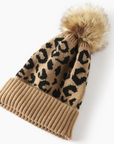 Leopard Beanie with Faux Pom Pom