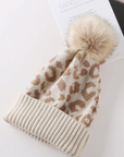 Leopard Beanie with Faux Pom Pom