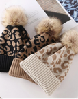 Leopard Beanie with Faux Pom Pom