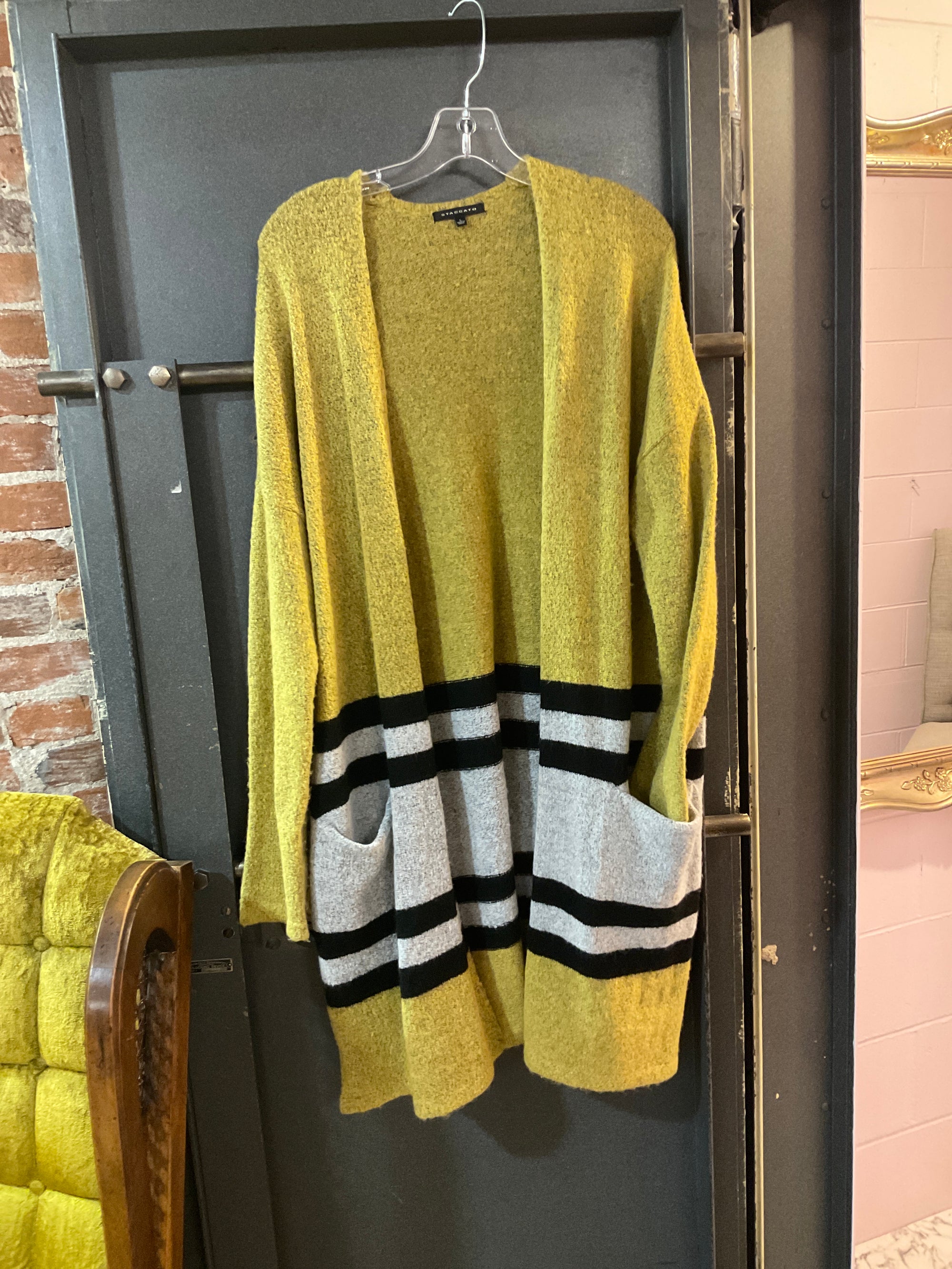 OLIVE/BLACK/GRAY PATTERN STACCATO CARDIGAN L