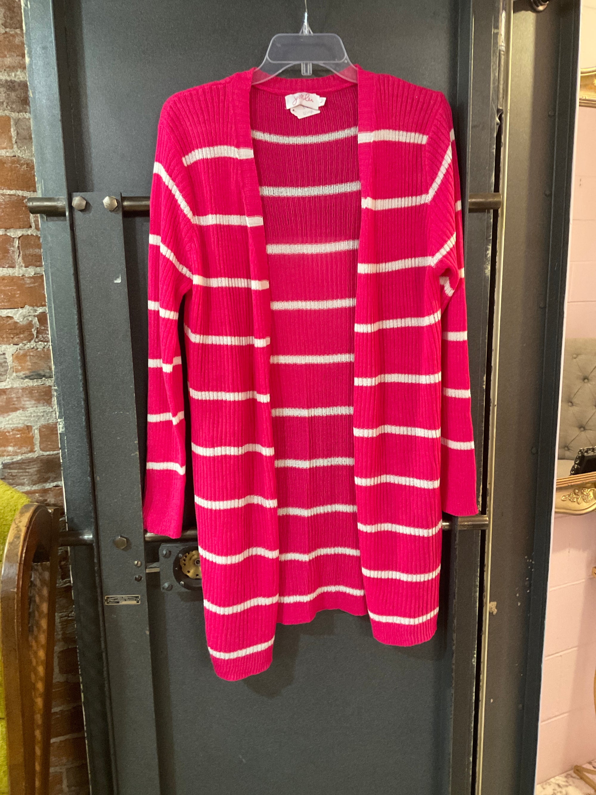 PINK/WHITE STRIPE JESS LEA CARDIGAN L