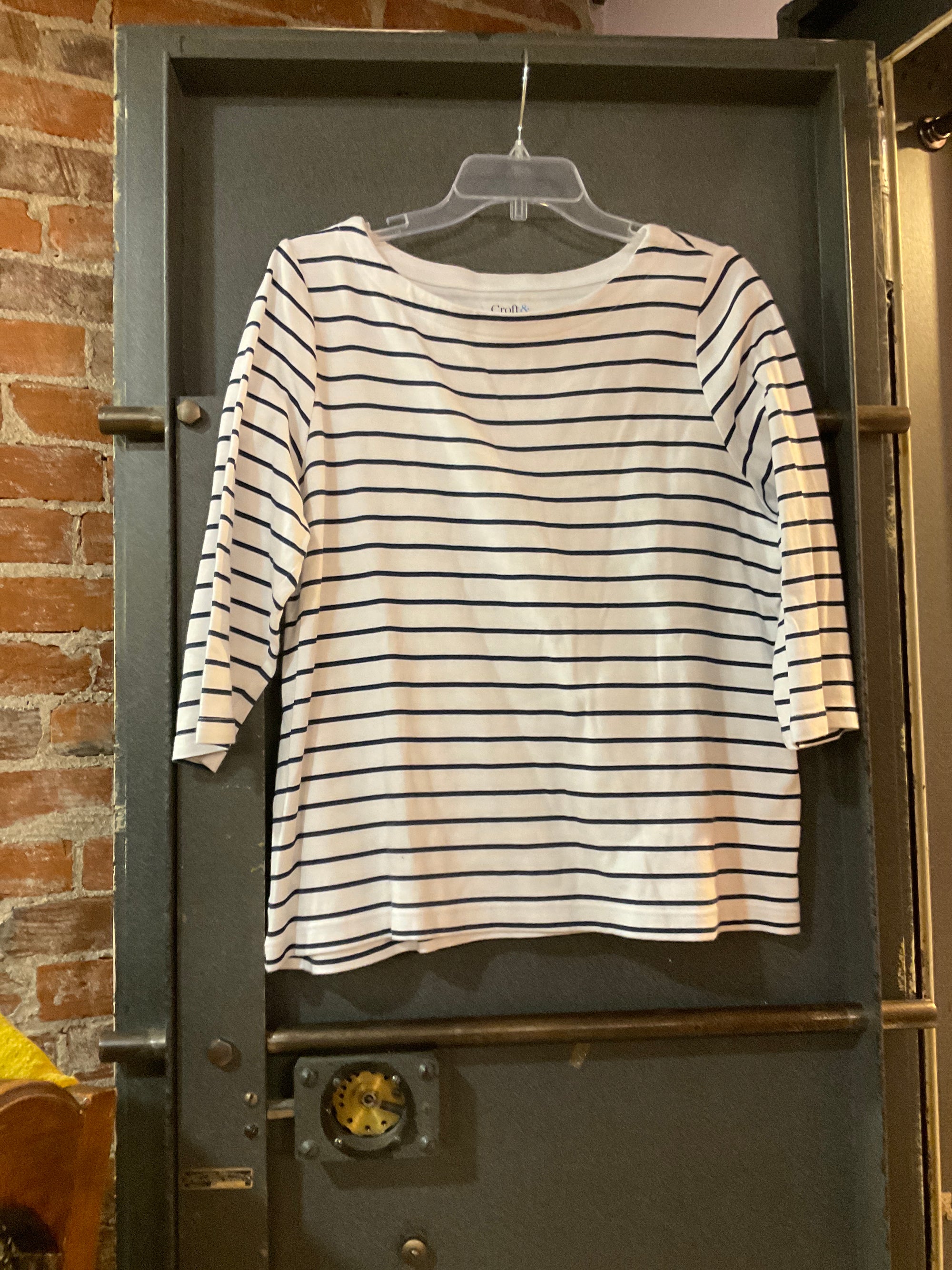 NAVY/WHITE STRIPE CROFT &amp; BORROW LONG SLEEVE SHIRT XL