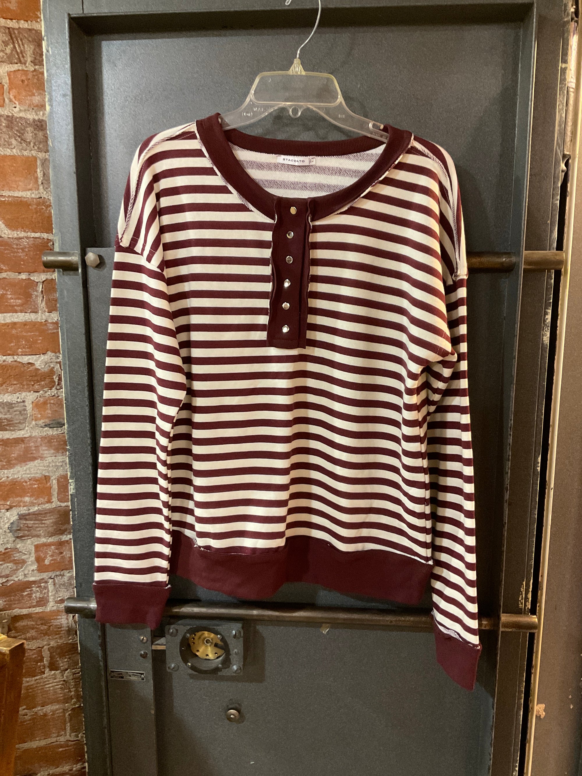 BROWN/WHITE STRIPE STACCATO LONG SLEEVE SHIRT L
