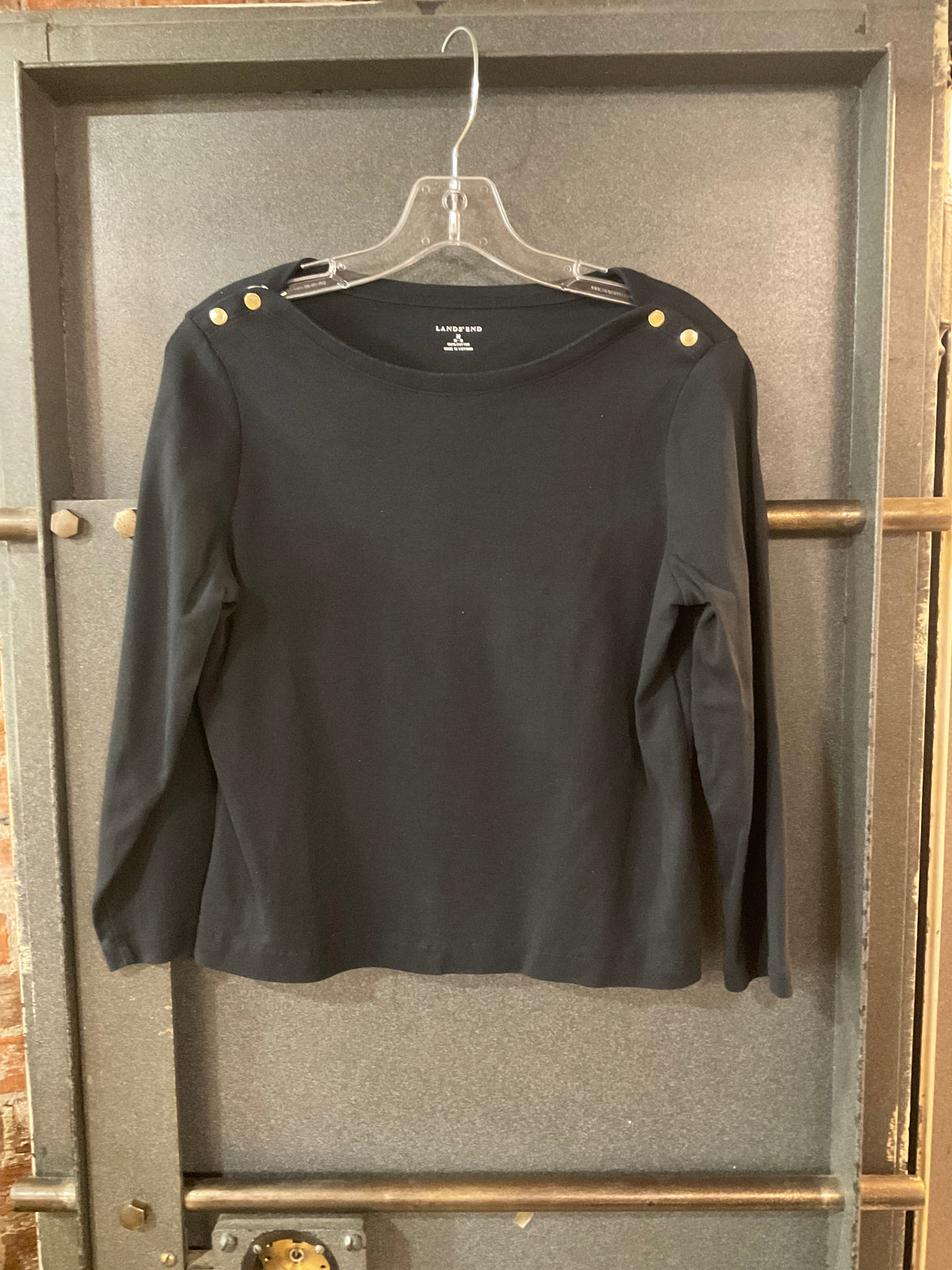 BLACK LANDS END BLACK COTTON LONG SLEEVE SHIRT M