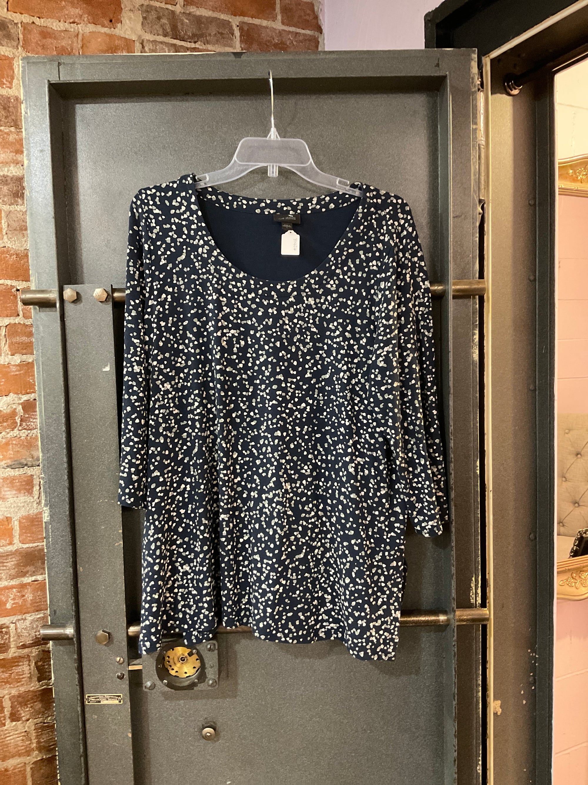 NAVY PATTERN J JILL LONG SLEEVE SHIRT L