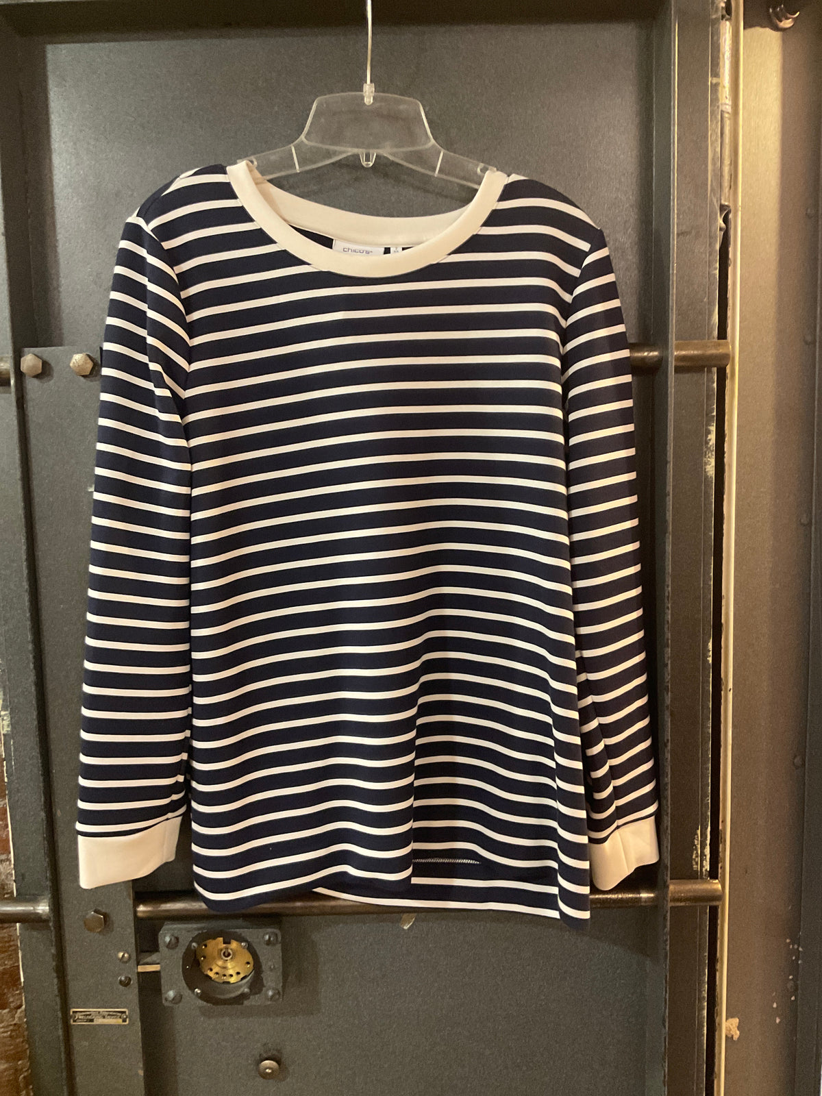 NAVY/WHITE STRIPE CHICOS LONG SLEEVE SHIRT L