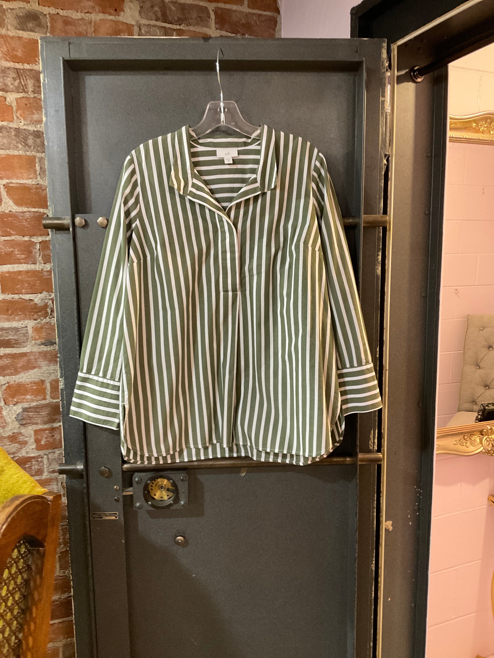 GREEN/WHITE STRIPE J.JILL LONG SLEEVE SHIRT M