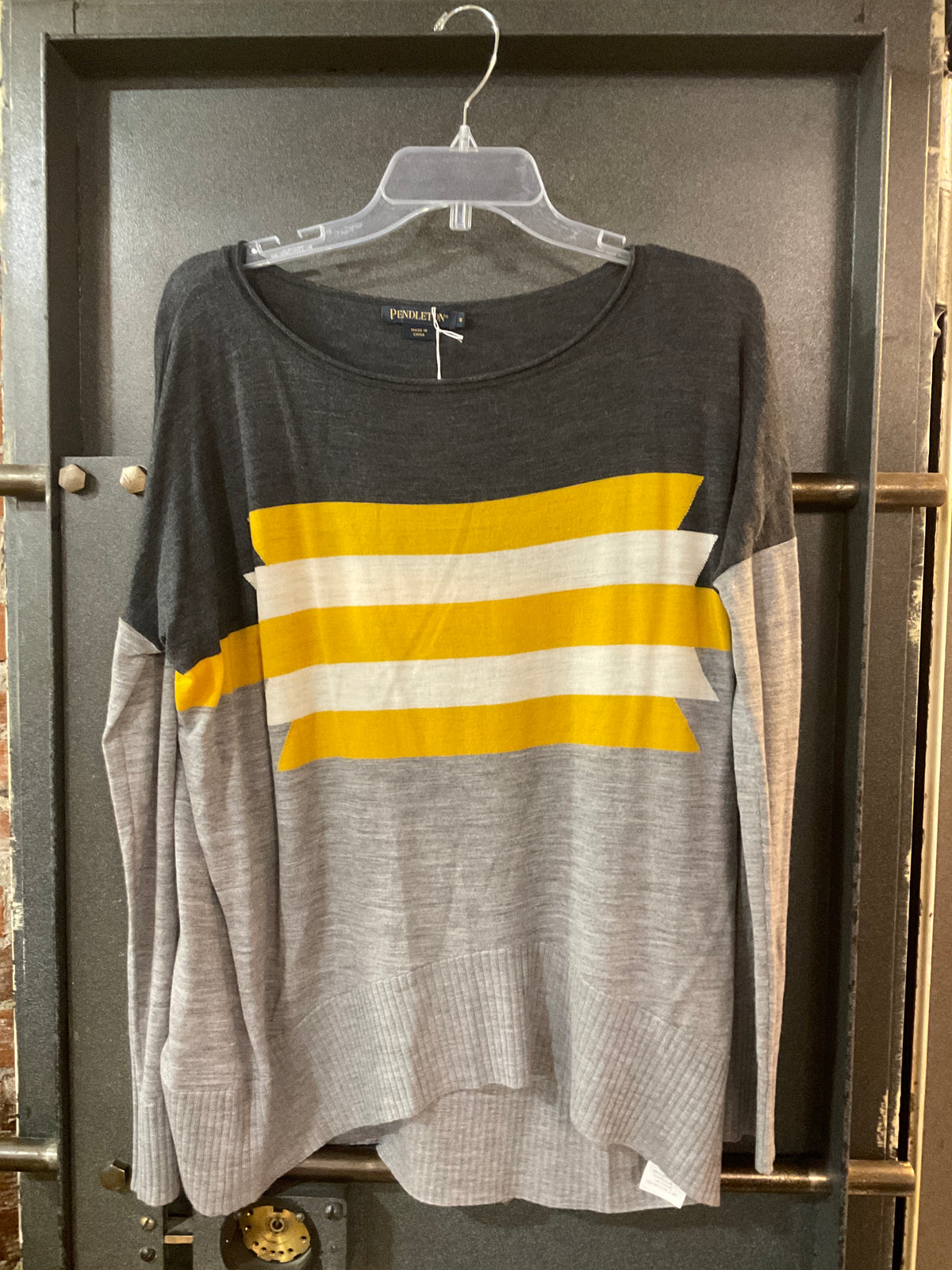 GREY/YELLOW/WHITE Pendleton GREY YELLOW WHITE PATTERENED MERINO WOOL LONG SLEEVE SHIRT S