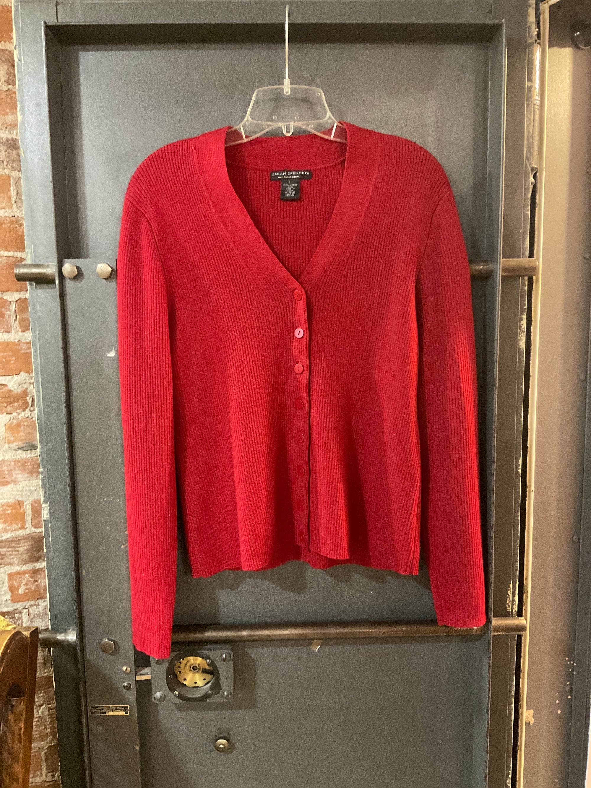 RED SARAH SPENCER CARDIGAN L