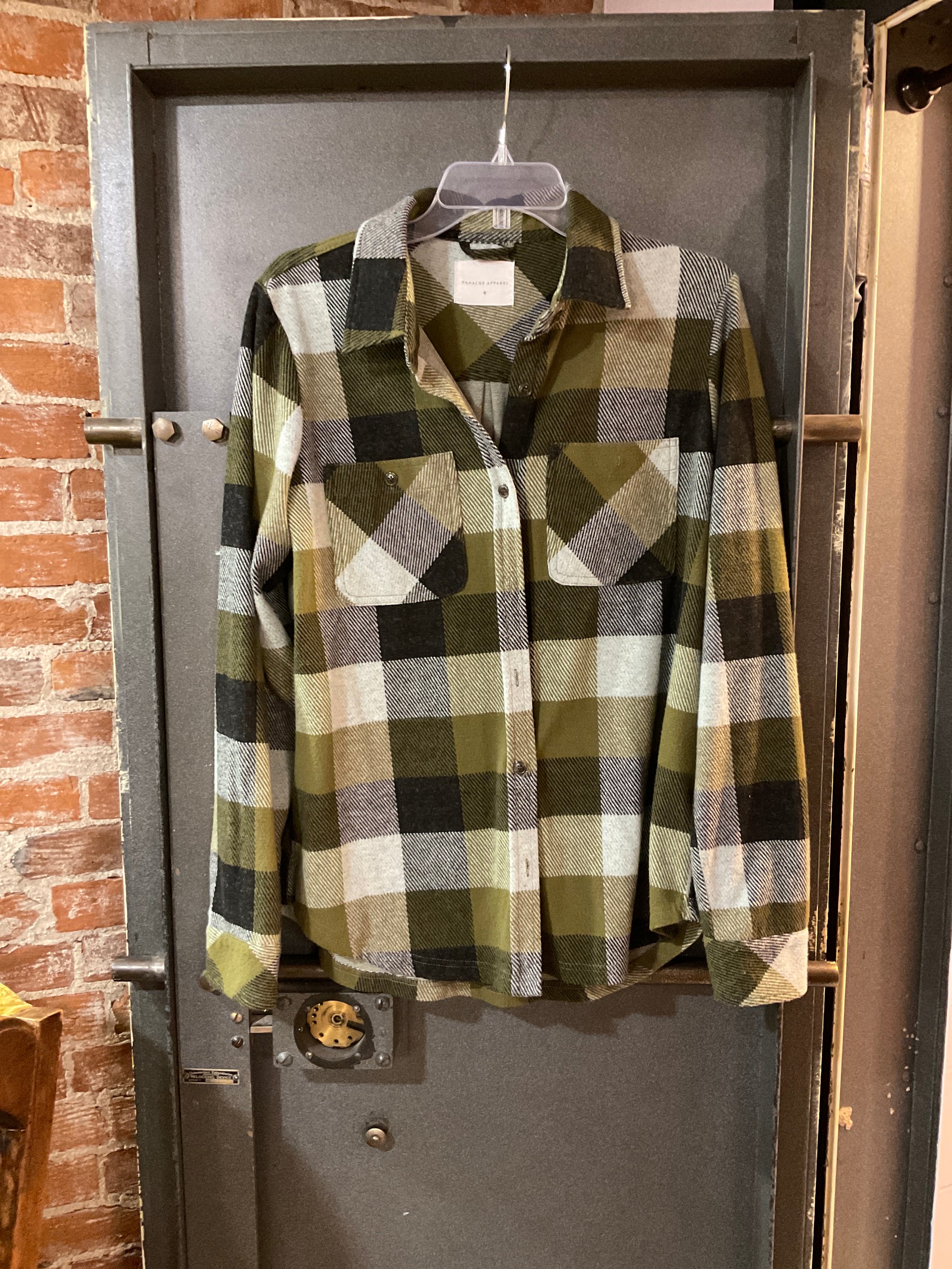BLACK/GREEN FLANNEL Panache Apparel LONG SLEEVE SHIRT M