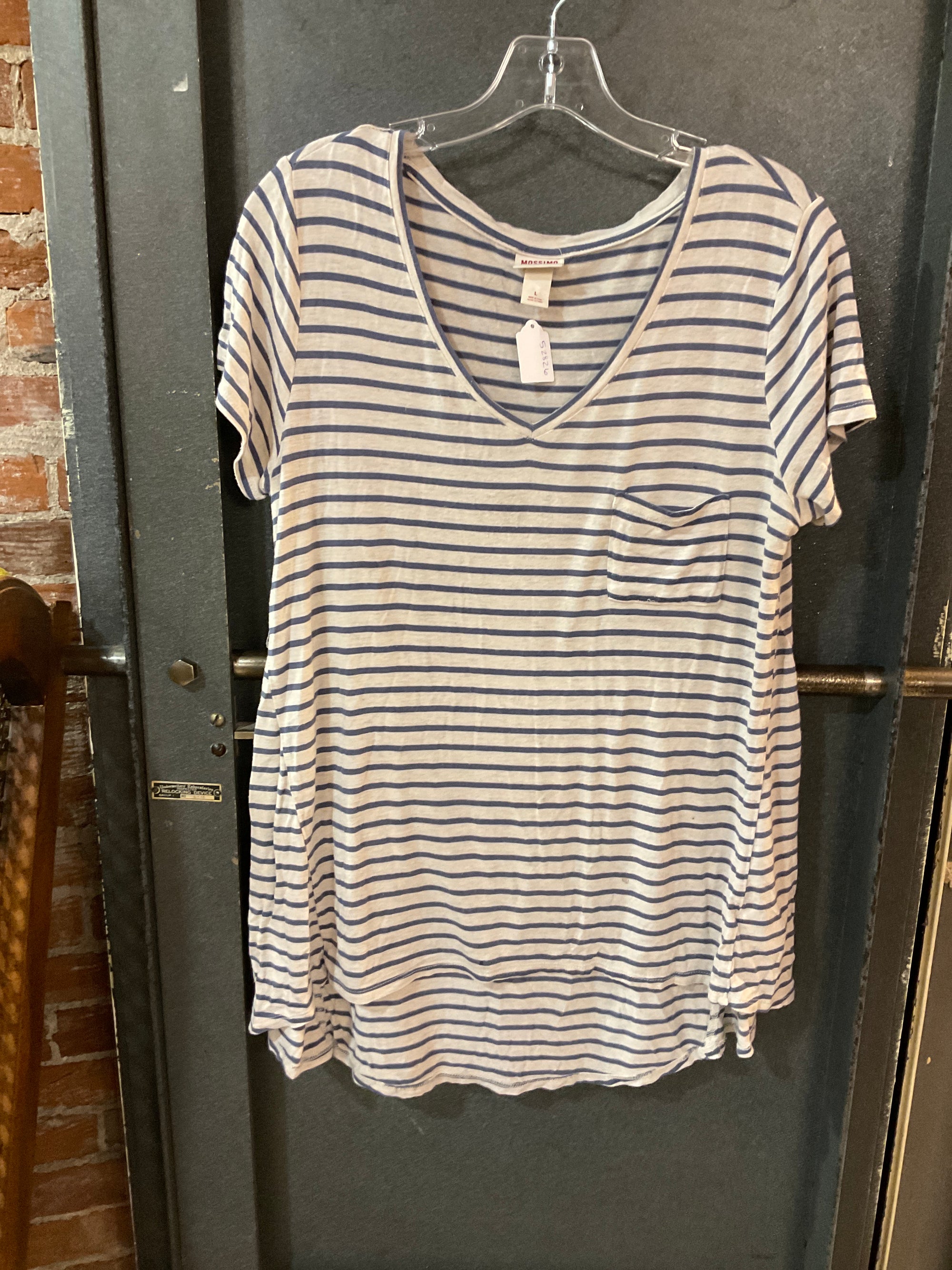 BLUE/TAN STRIPE MOSSIMO SHORT SLEEVE SHIRT L
