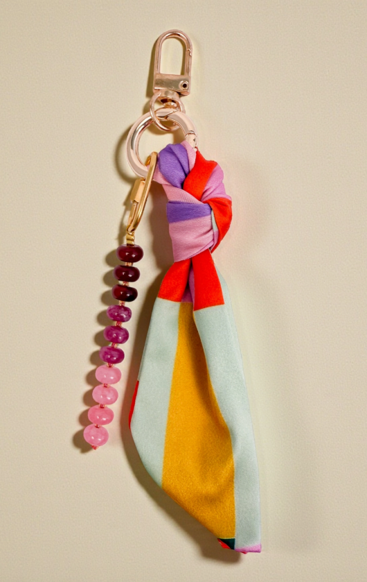Ethic Goods - Bright Plaid Silk &amp; Gemstone Bag Charm