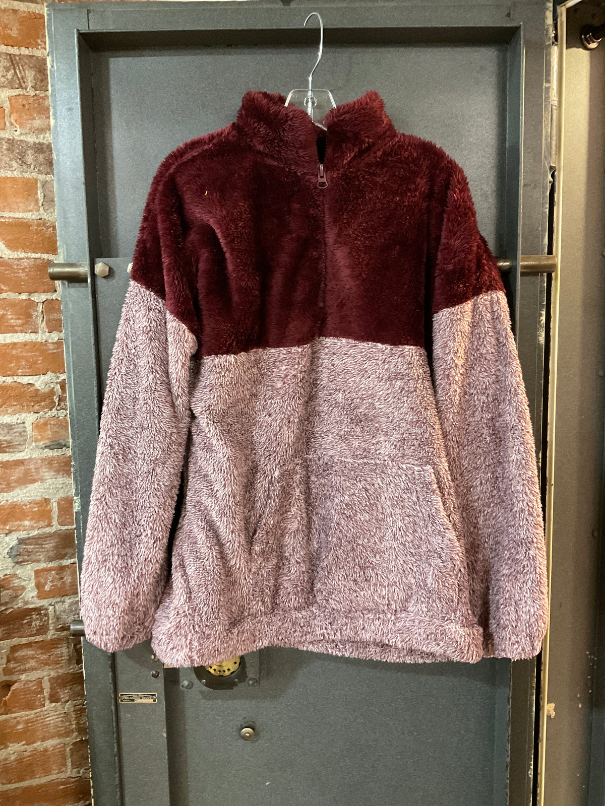 BURGUNDY ZENANA 3/4 ZIP SWEATER M