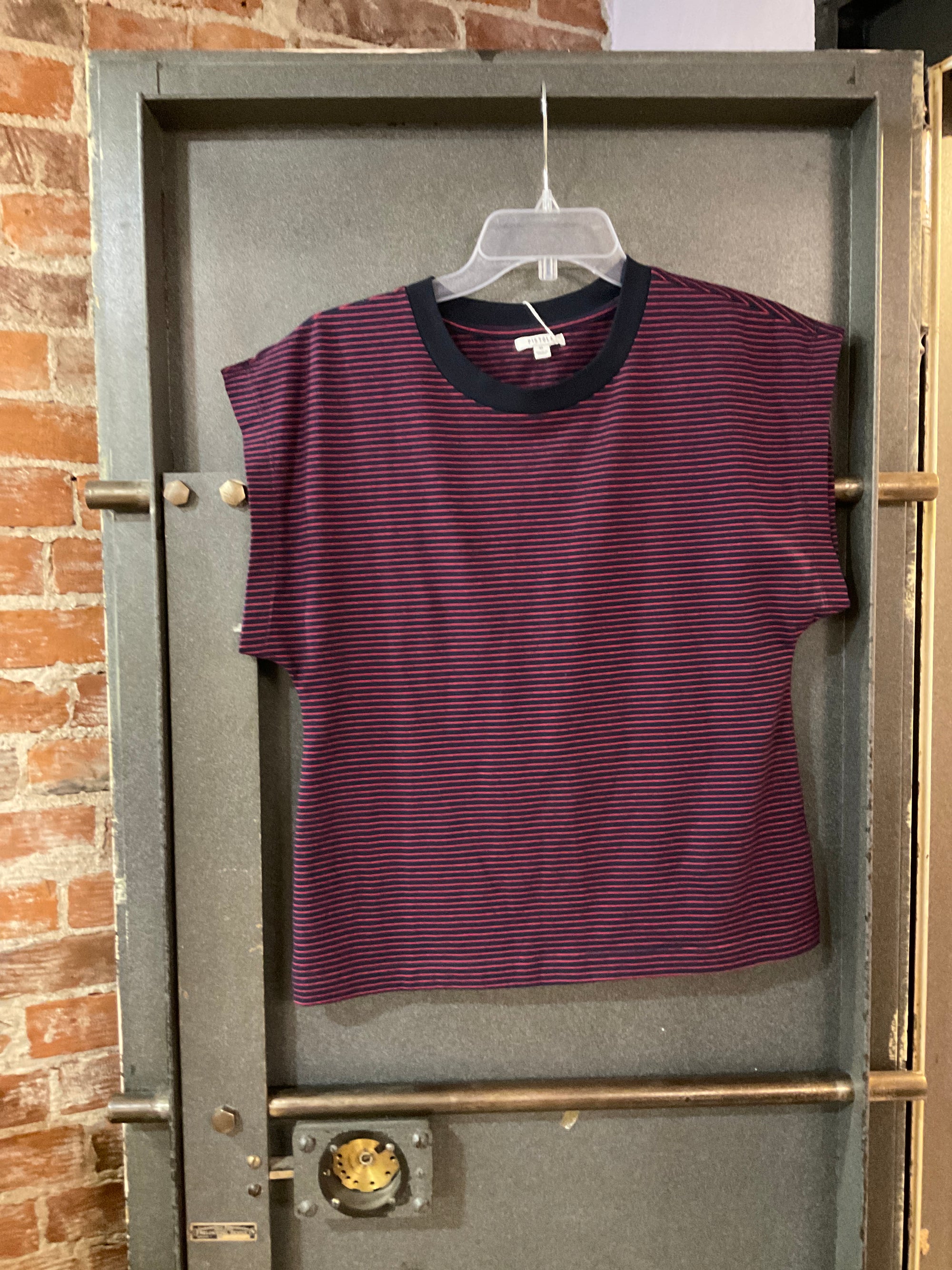 RED/NAVY STRIPE PISTOLA SHORT SLEEVE SHIRT M