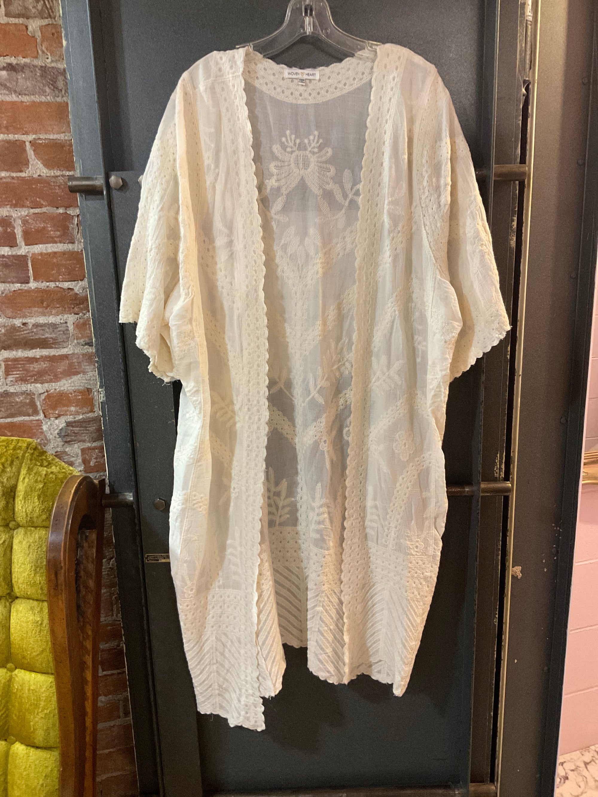 CREAM WOVEN HEART CARDIGAN O/S