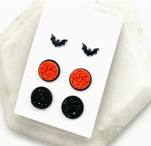 Baubles by B - Halloween Spooky Fall Druzy Stud Trio