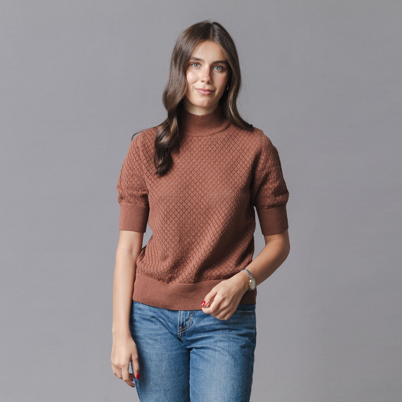 Hope &amp; Henry - Diamond Stitch Mock Neck Sweater