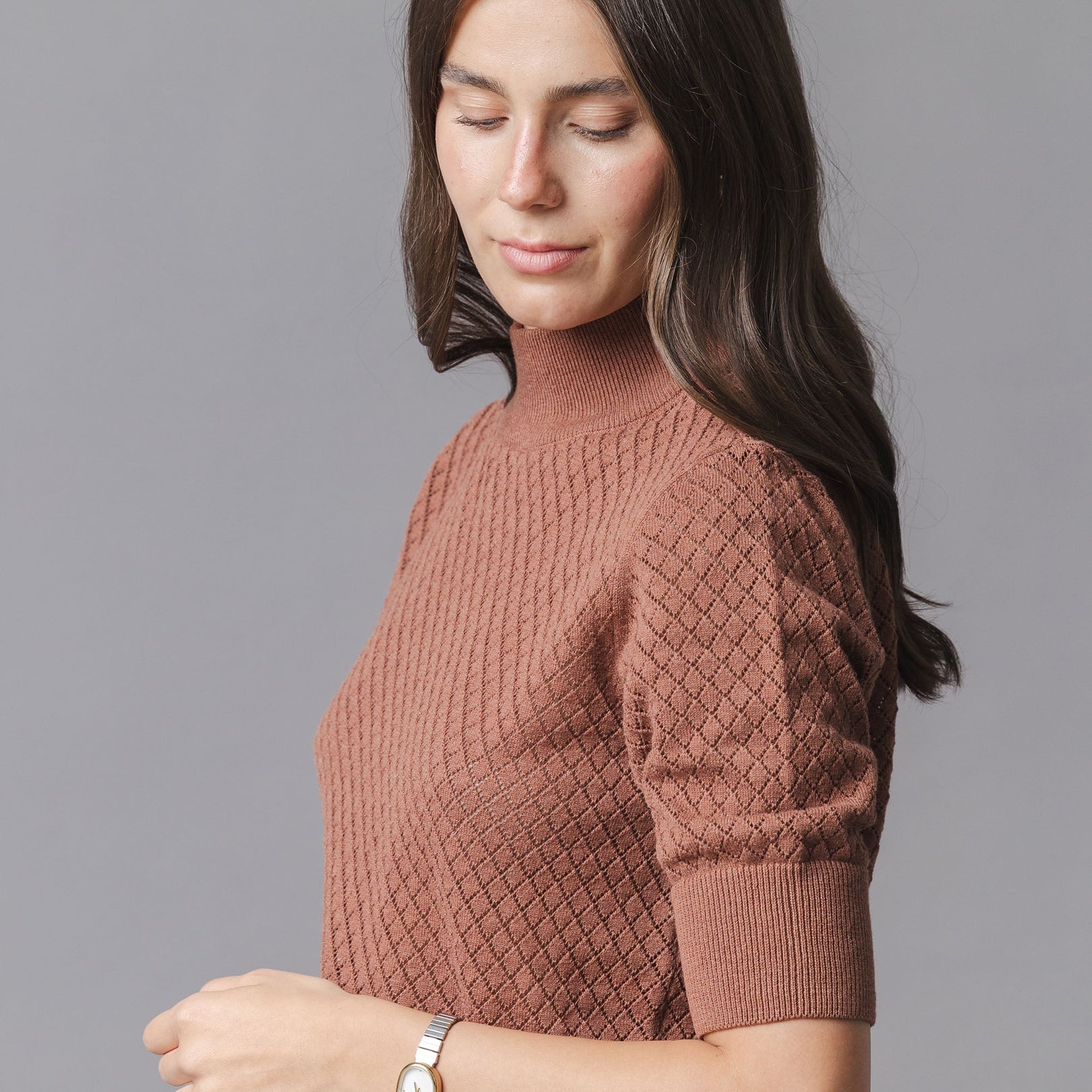 Hope &amp; Henry - Diamond Stitch Mock Neck Sweater