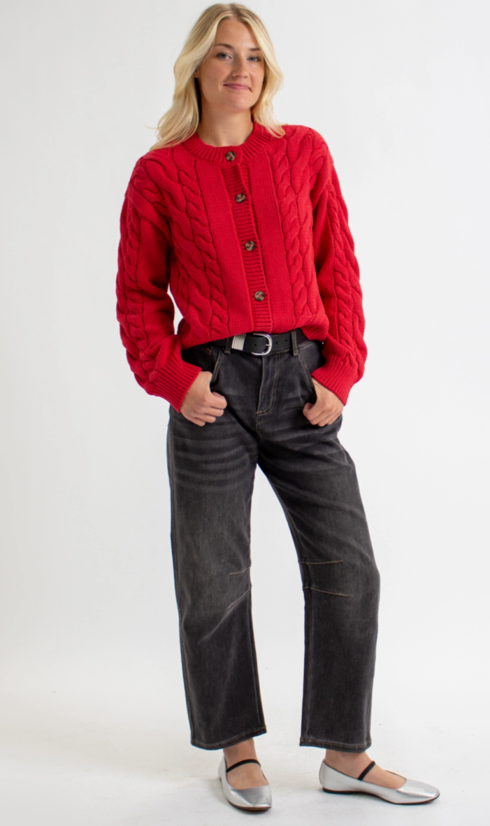 Downeast - Schmancy Cable Knit Button Down Sweater