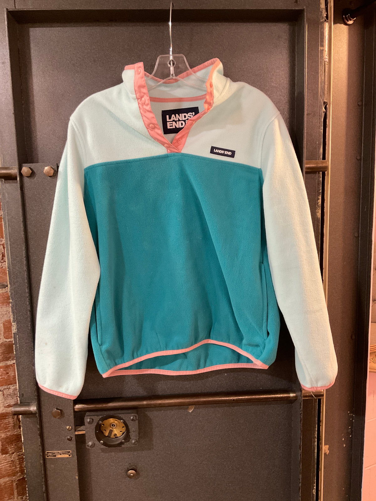 TEEL/PINK LANDS END LONG SLEEVE SHIRT M
