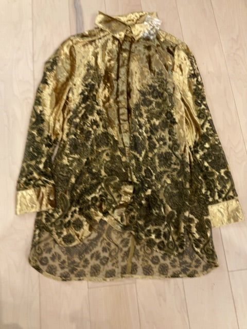 GOLD SOFT SURROUNDINGS VELVET BURNOUT BUTTON UP TUNIC M