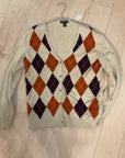 {{ClientCode}} TAN MULTI LANDS END ARGYLE CARDIGAN, M