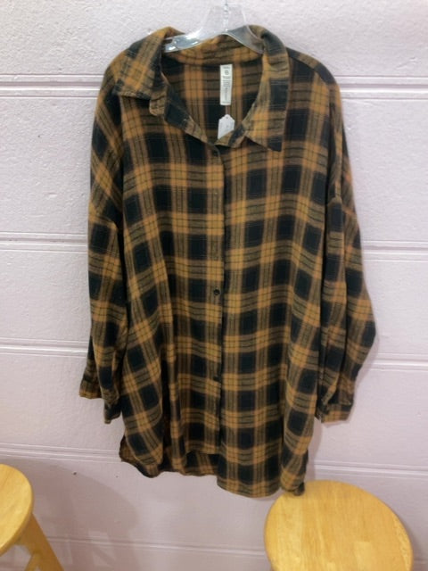 TAN PLAID UNKNOWN LONG SLEEVE SHIRT XXXL