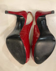 {{ClientCode}} RED GUESS PEEP TOE PUMPS, 7.5