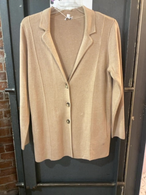 BEIGE J JILL Beige Sweater Blazer with Tortoise Buttons M