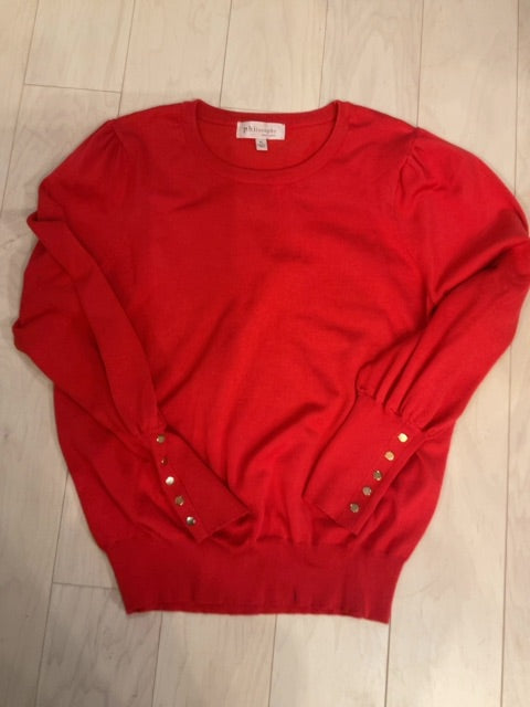 {{ClientCode}} RED PHILOSOPHY PUFF SLEEVE SWEATER, XL