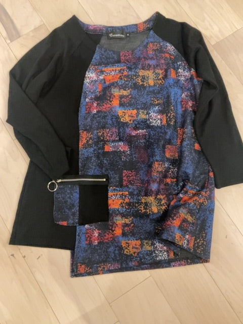 BLK MULTI CREATION LONG SLEEVE TUNIC M