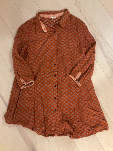 BURNT ORANGE HEM &amp; THREAD LONG SLEEVE DRESS L