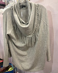 {{ClientCode}} GREY CENTRAL PARK WEST FRINGE COWL L/S SHIRT, S