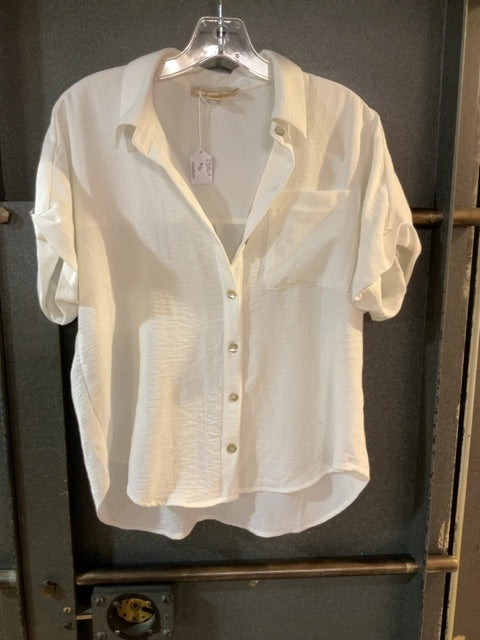 WHITE MONTEAU SHORT SLEEVE BUTTON UP M