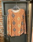 BROWN ORANGE PATTERN BOMBOM LONG SLEEVE SHIRT LARGE