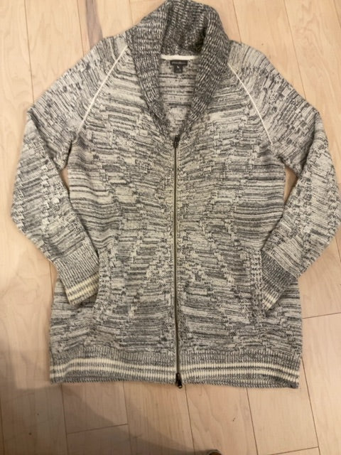 GREY EDDIE BAUER ZIP UP SHAWL COLLAR CARDIGAN XL