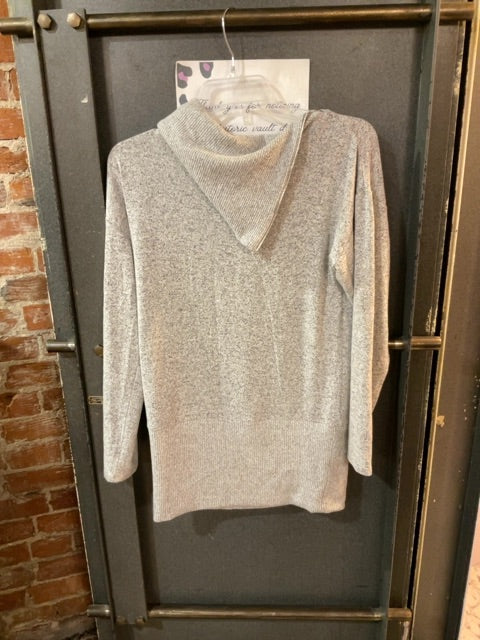 GRAY WHITE HOUSE BLACK MARKET KNIT COWLNECK SWEATER XS