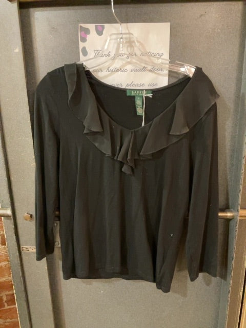 BLACK TALBOTS TEXTURED NECKLINE LONG SLEEVE SHIRT S