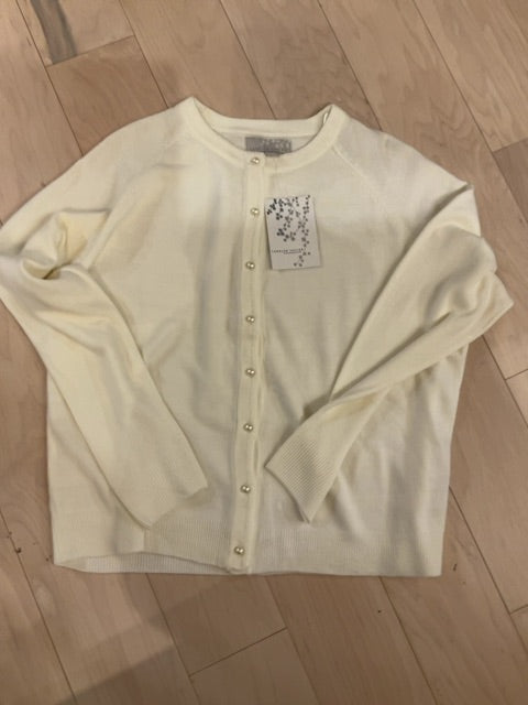 OFF WHITE CAROLYN TAYLOR PEARL BUTTON CARDIGAN L