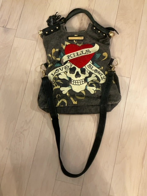 {{ClientCode}} GREY ED HARDY CROSSBODY TOTE