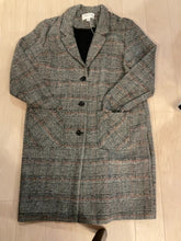 Load image into Gallery viewer, {{ClientCode}} BLK/WHT PLAID TRIBAL LONG GLEN PLAID COAT, XL
