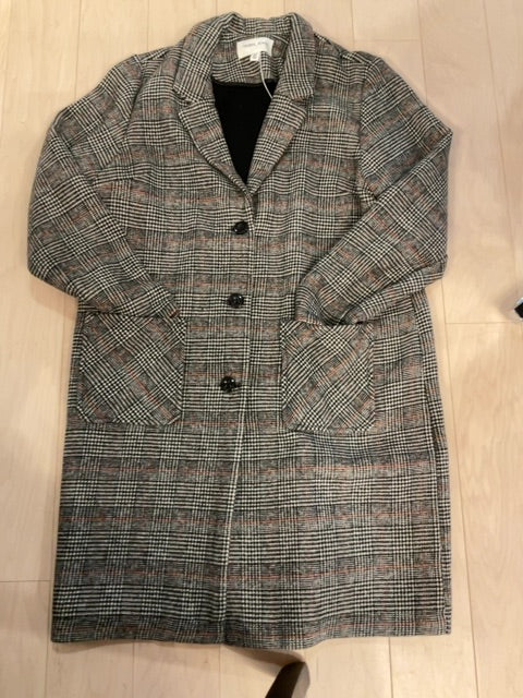 {{ClientCode}} BLK/WHT PLAID TRIBAL LONG GLEN PLAID COAT, XL