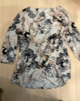 {{ClientCode}} GREY FLORAL CALVIN KLEIN 3/4 SLEEVE TOP, 1X