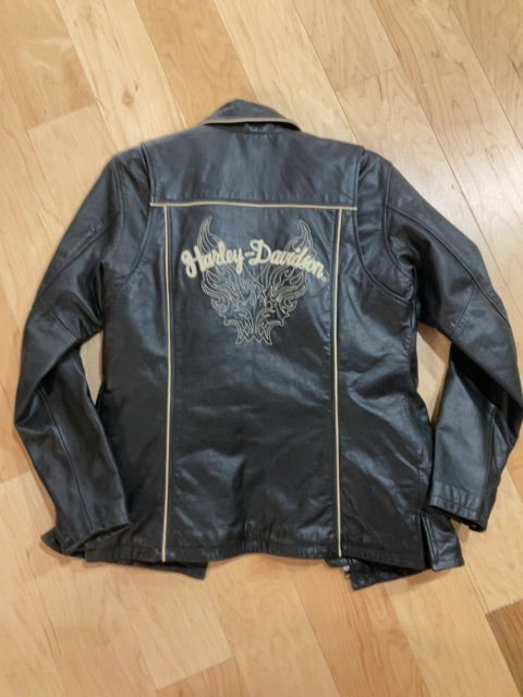 BLACK HARLEY DAVIDSON LEATHER MOTORCYCLE JACKET S