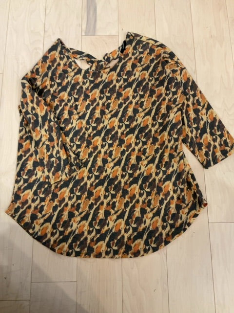 BRN MULTI BOBEAU 3/4 SLEEVE TOP XL