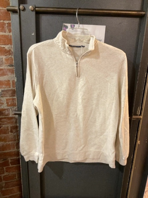 CREAM JOHN ASHFORD QUARTER ZIP PULLOVER SWEATER L