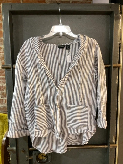 Blue/white TAHARI HOODED CARDIGAN M